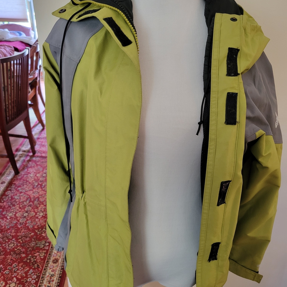 Green and Gray Hooded Rain Jacket